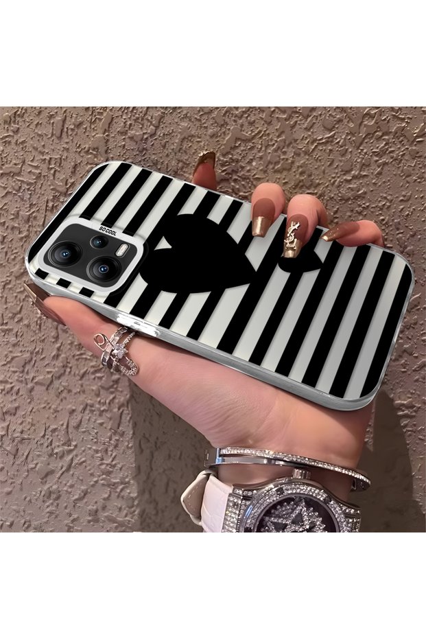 Poco X5 Compatible Striped Black Case, Shockproof Silicone, Stylish