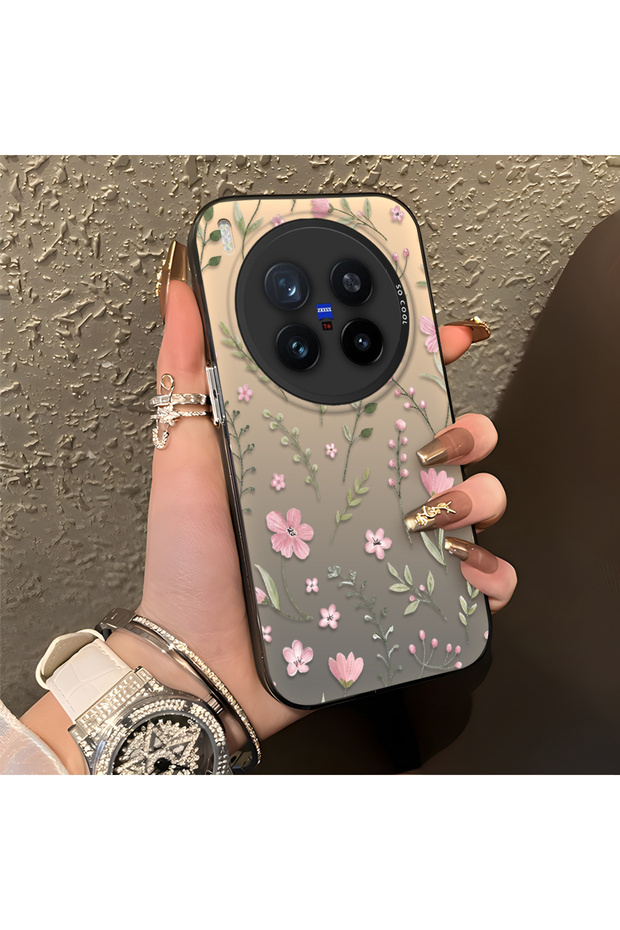 Vivo X300 Pro Compatible Pink Branch Flower Case, Shockproof Silicone, Stylish