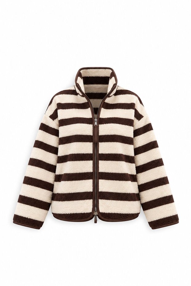Side Zipper Jacket - Ecru/Brown Ecru/Brown
