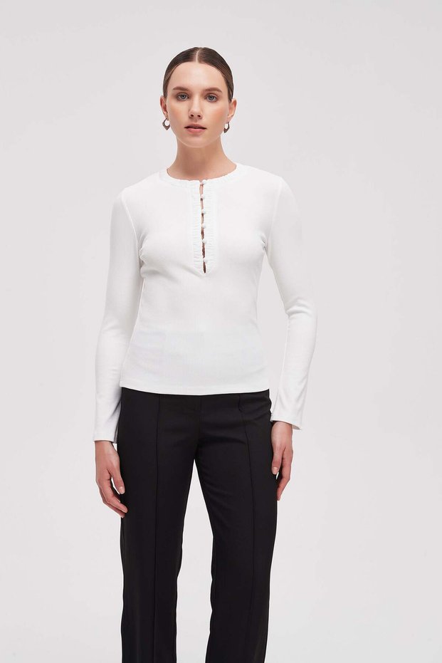 Long Sleeve Button Neck Top