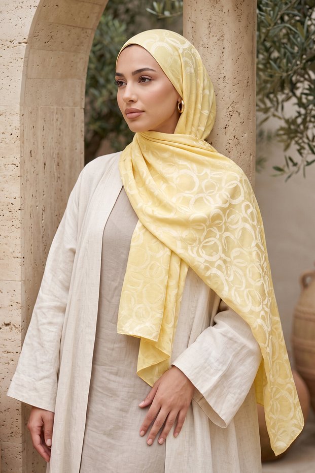 سلسلة شالات الجاكار ذات النمط الدائري الحديث باللون الأصفر