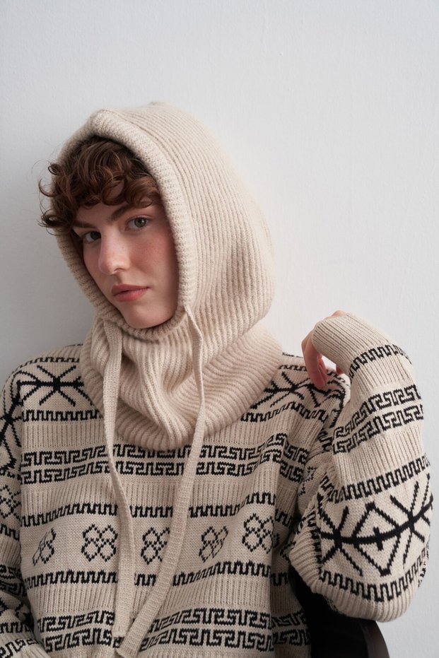 Soft Textured Knitwear Balaclava Beige
