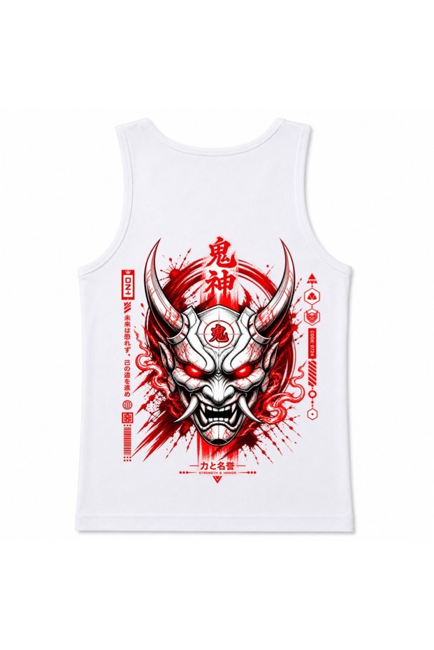 Oni Demon – Japanese Hannya Mask Red Black Back Printed Men's Tank Top