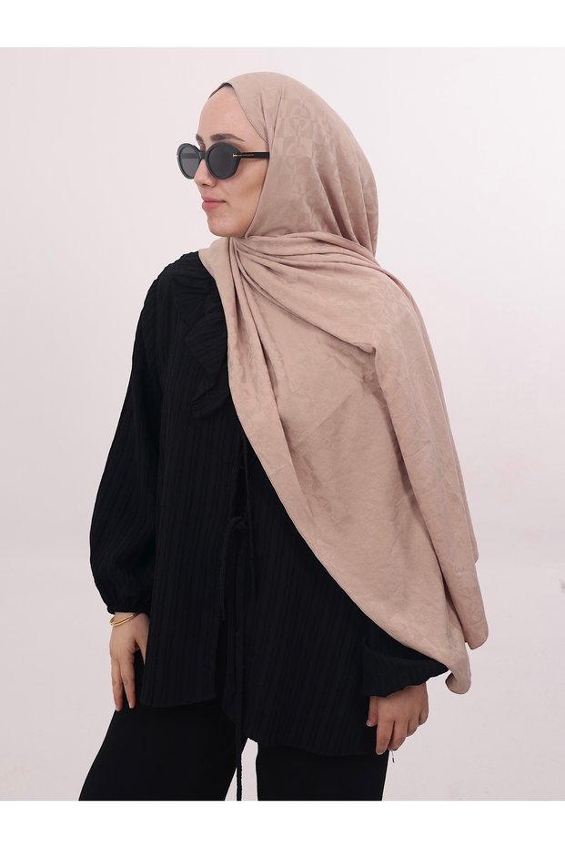Geometric Pattern Aerobin Jacquard Shawl - Powder