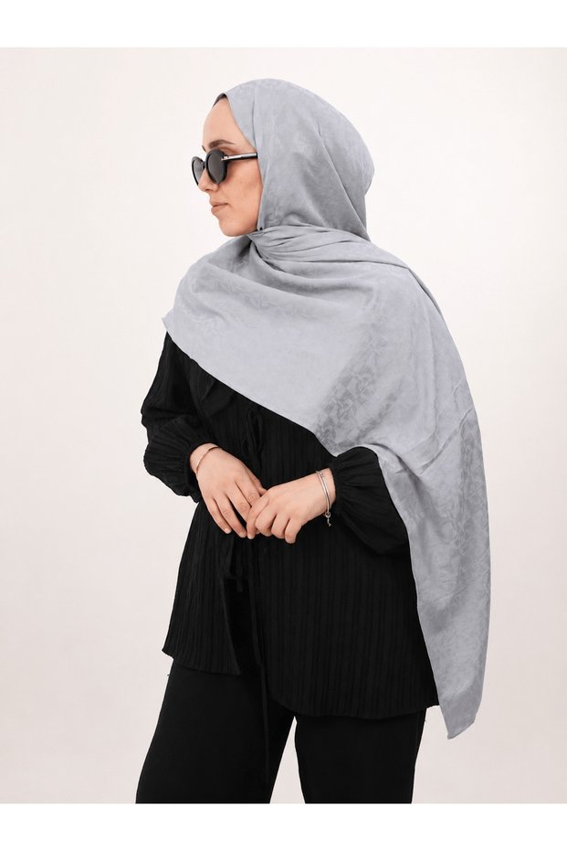 Geometric Pattern Aerobin Jacquard Shawl - Blue Gray
