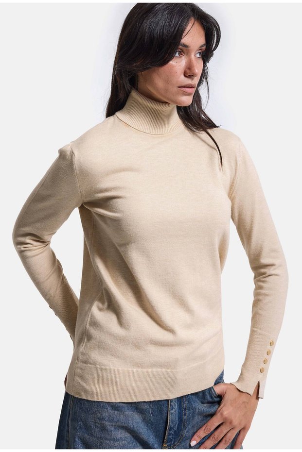 Women's W6-210 High-Neck Knitwear Sweater with Accessory Detail