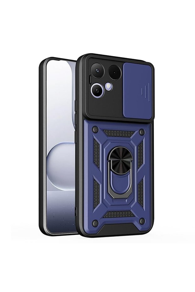Tecno Pova Curve 2 5g Case with Sliding Camera Protection, Ring and Magnet Tank Cover, Navy Blue
