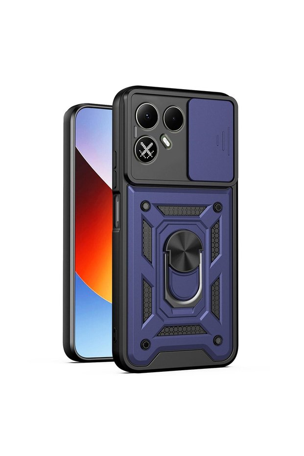 Case Compatible with Tecno Pova 8 5g Sliding Camera Protection Ring Magnet Tank Cover Navy Blue