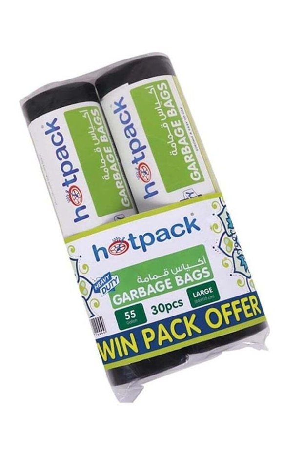 Hotpack Garbage Bag Roll Twin Pack, Large 55 Gallon X 15 Pcs, 80 X 110cm Black 80x110cm