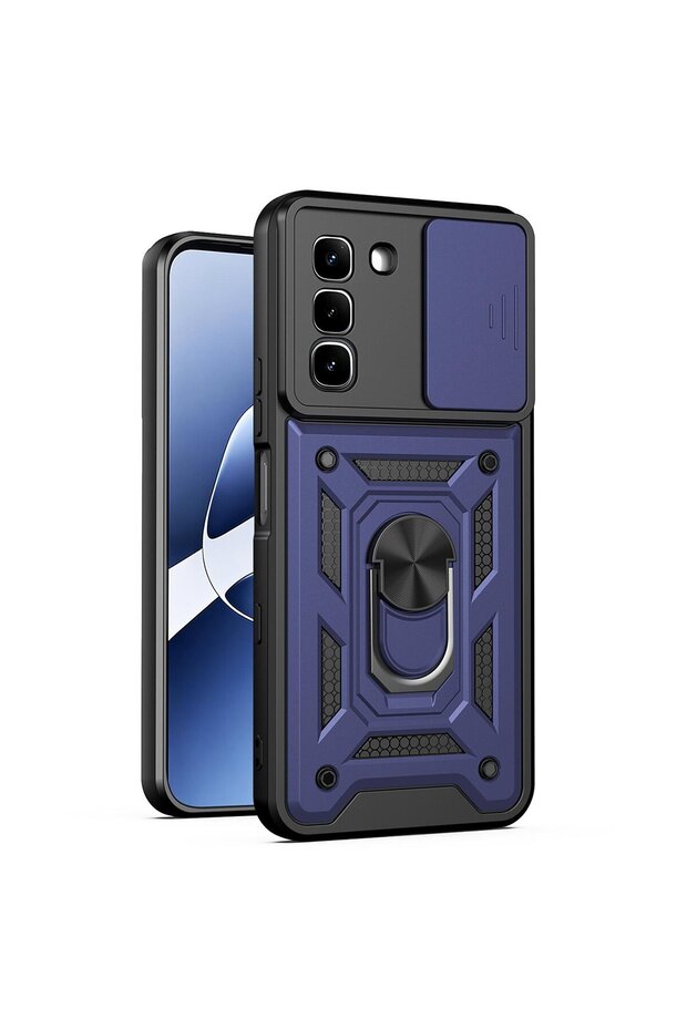 Case Compatible with Infinix Hot 70 5g Sliding Camera Protection Ring Magnet Tank Cover Navy Blue