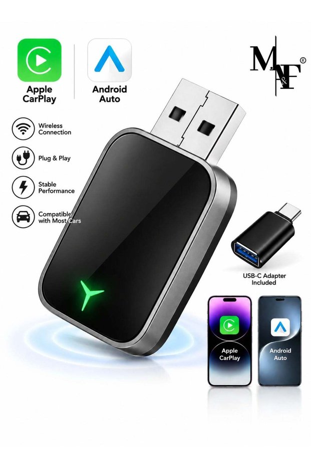 M.A&F's CarPlay Wireless Adapter & Android Auto Adapter, 2026 Upgrade 2-in-1 Plug & Play USB/USB-C D