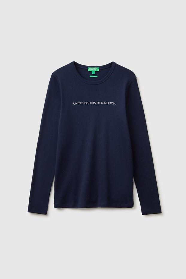 Women's navy blue 100% cotton regular fit ribbed long sleeve t-shirt