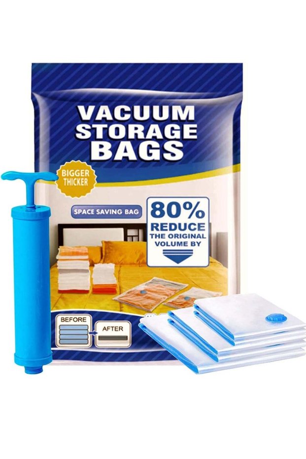 Altheqa Vacuum Storage Bags | 6 Pack (1Jumbo+2Large+2Medium+1Pump) | Blue Plastic Rectangular Storag