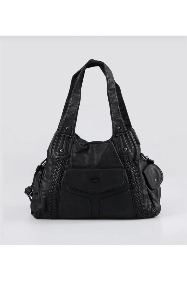 Balu Black Leather Shoulder Strap Handbag
