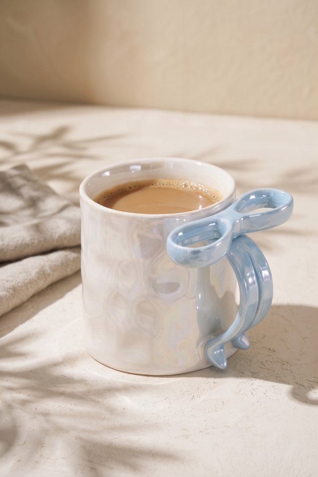 Ruban Bowknot Handle Luster Blue Ceramic Mug 350 ml Gift Coffee Cup