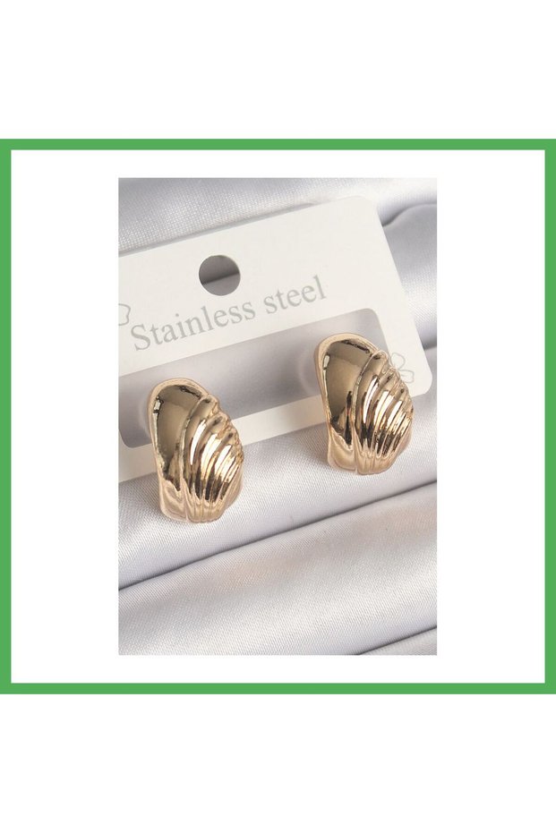 Brass Gold Color Processing Detailed Half Hoop Model Women's Earrings Bezoss