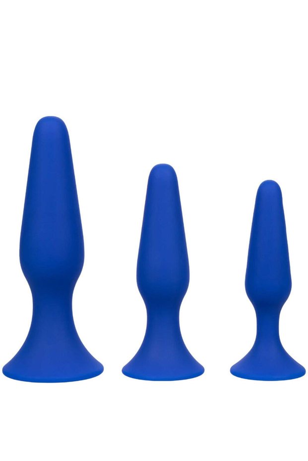 -Kit 3 Pluguri Anale Albastre-Silicon, Ventuza