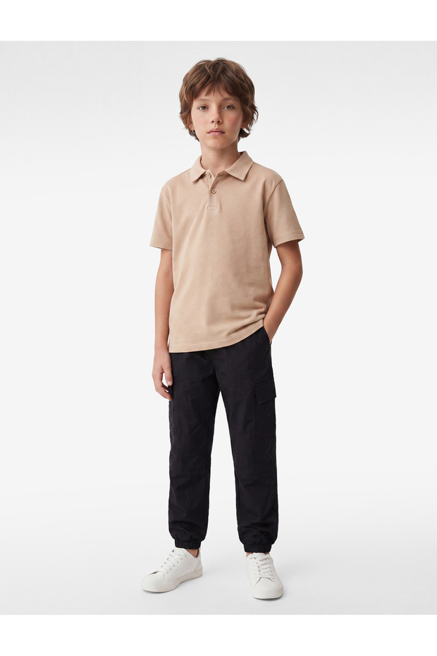 Boys Beige Plain Collared Short Sleeves Polo T-Shirt
