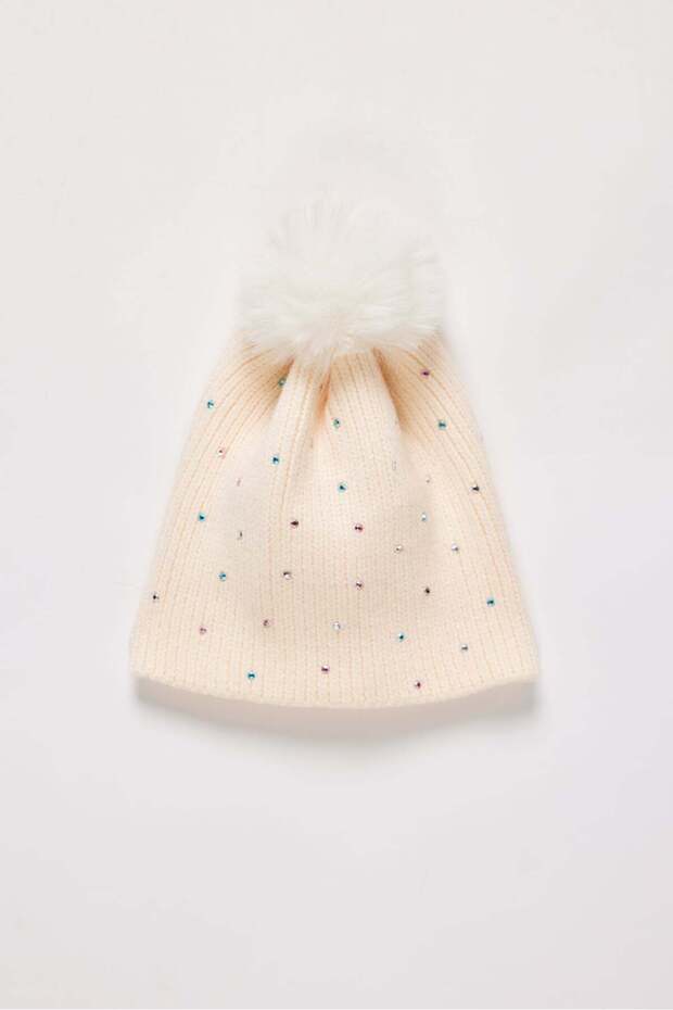 Girl's Colorful Stone Sparkling Pompom Knitted Beanie