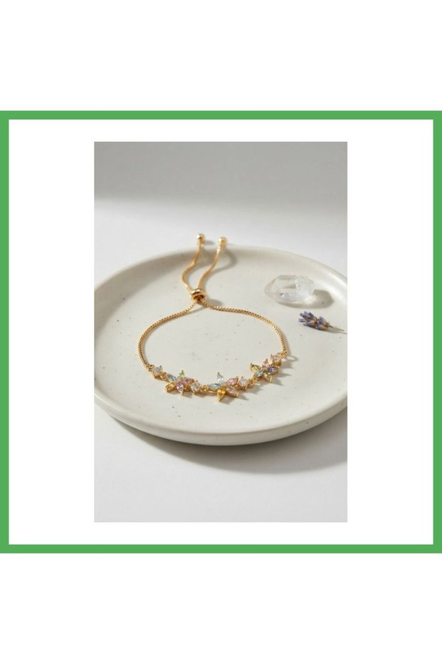 Brass Gold Color Floral Model Zircon Stone Elevator Bracelet Bezoss