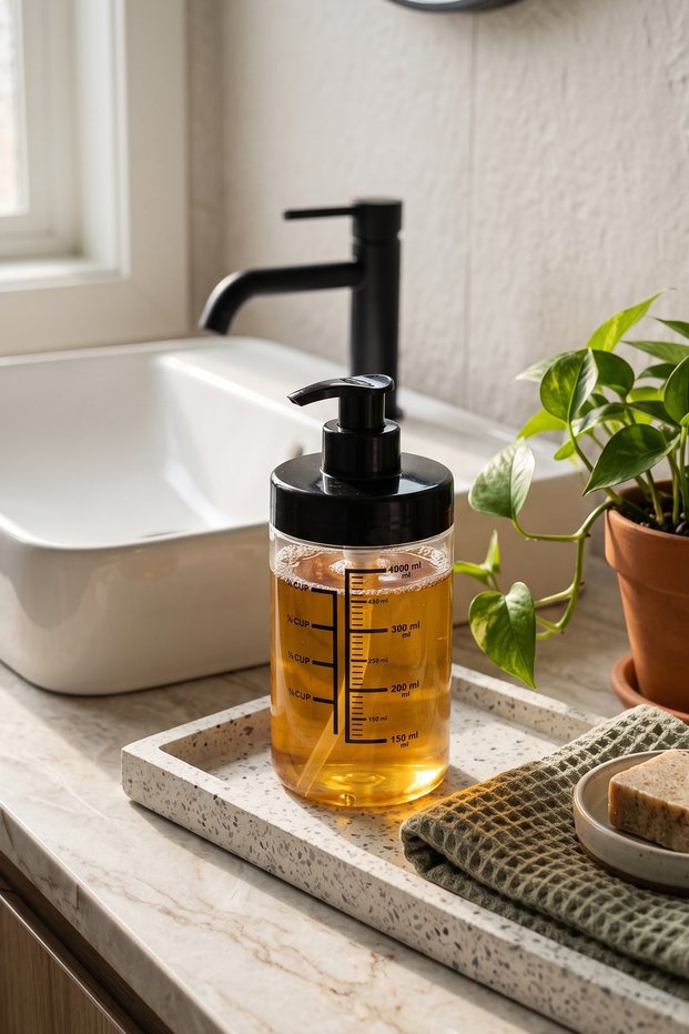 Luxury Borosilicate Glass Liquid Soap Dispenser with Scale Dishwashing Detergent Bottle with Pump Bathroom Kitchen Dispenser Stand