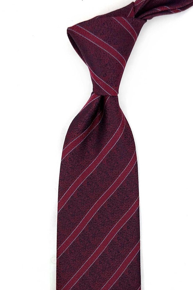 Classic Tie with Burgundy Line Pattern and Handkerchief Kk14101
