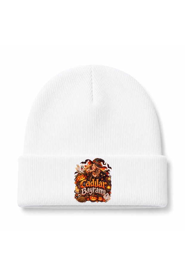 Halloween Witch Party – Halloween Witch and Black Cat Printed Beanie