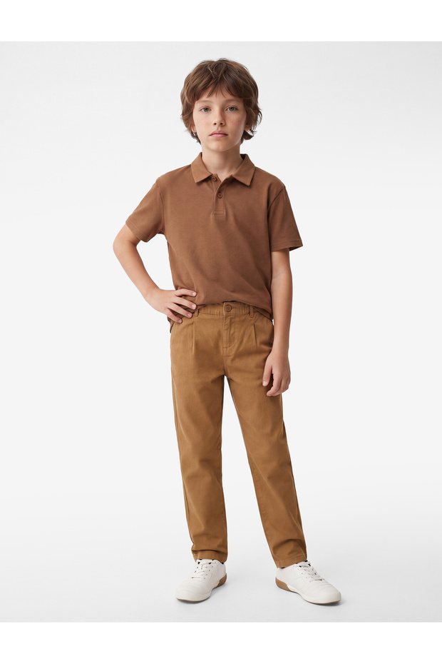 Boys Brown Plain Collared Short Sleeves Polo T-Shirt