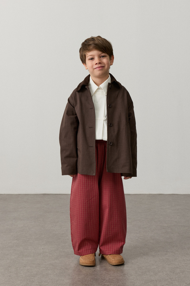 Brown Velvet-Collar Trench Coat
