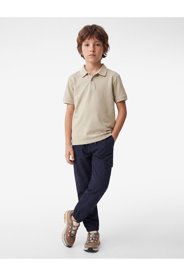 Boys Beige Plain Collared Short Sleeves Polo T-Shirt