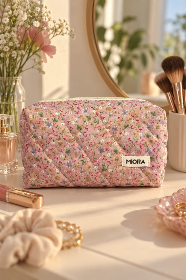 Powder Crisp Floral Pattern Makeup Bag – Zippered Cosmetic and Personal Care Bag