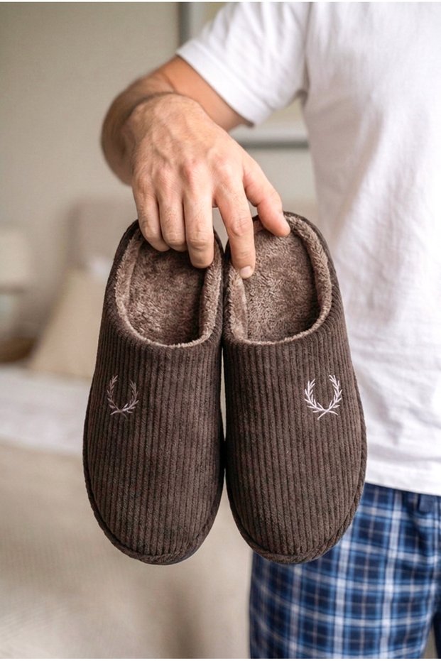 Men's Suede Textured House Slippers Closed Toe Open Back Soft Plush Winter Comfortable Slippers