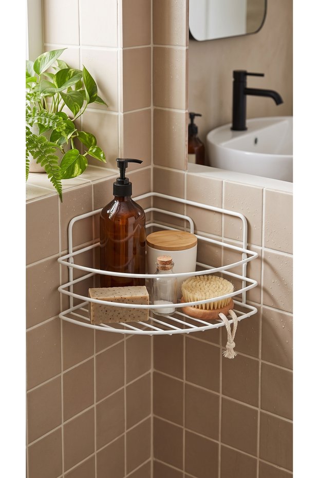 Luxury Thermoplastic Coated Single Layer Bathroom Corner Shelf Shower Cabinet Shampoo Holder Sponge Holder Corner Shelf Stand