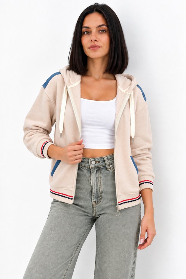 Women's Oversize Beige Hooded Denim Jacket