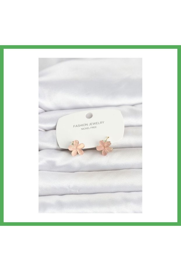 Brass Gold Color Pink Flower Model Children's Earrings Bezoss