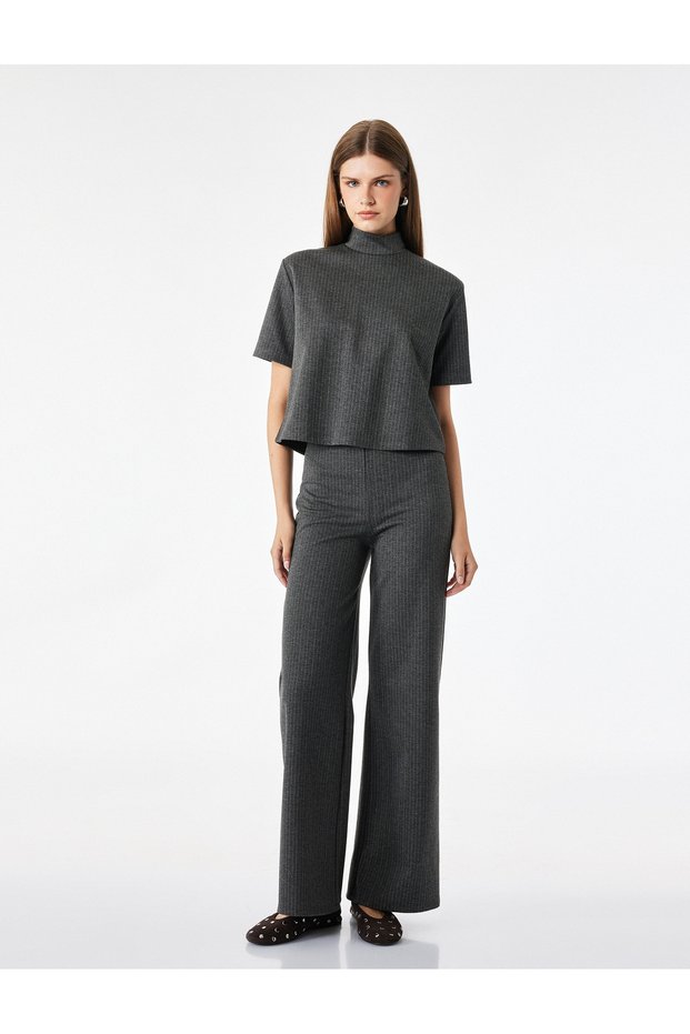 Women Grey Striped Trousers