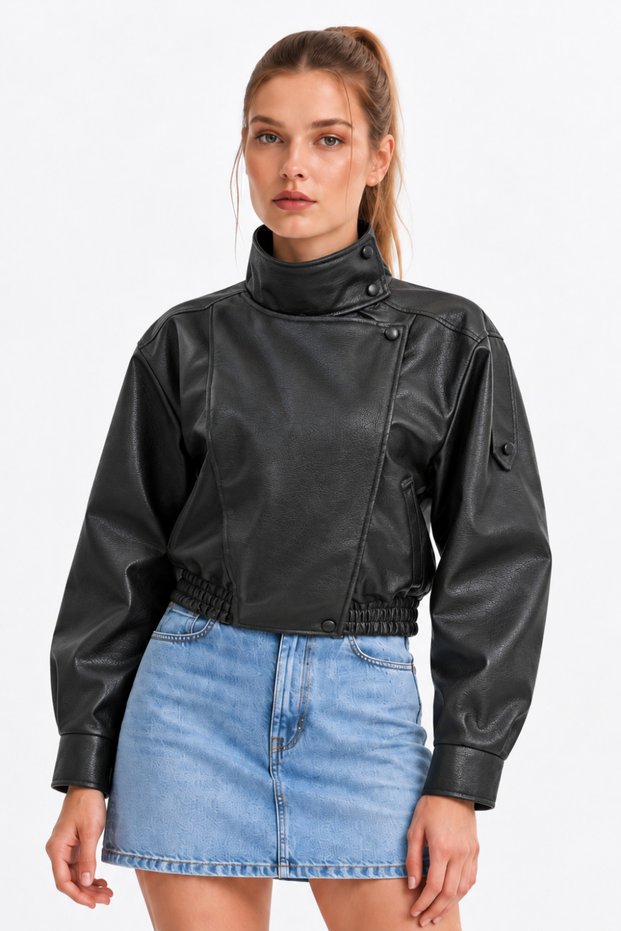 Women's Street Style Black Faux Leather Jacket