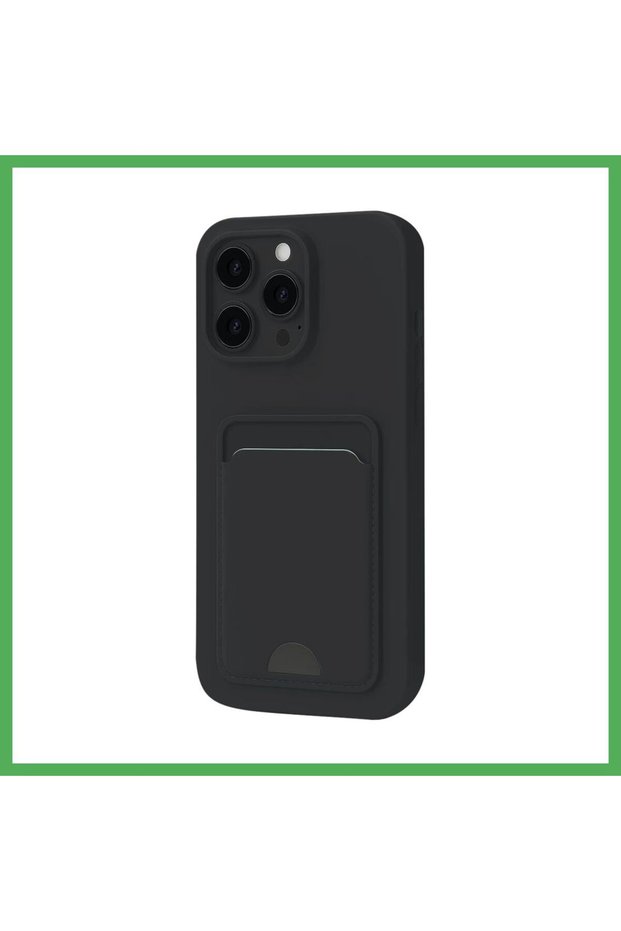 iPhone 16 Plus Compatible Case Kelvin Silicone with Business Card Holder - Black Bezoss