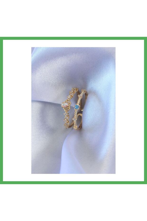 Gold Color Zircon Stone Crown Figure Brass Women's Ring Bezoss