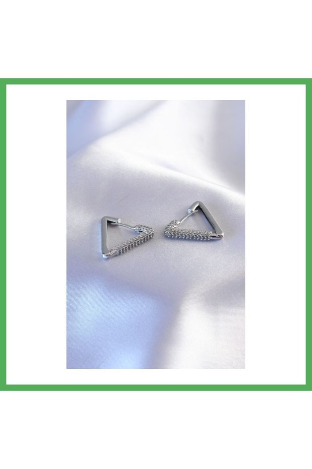 Silver Color Zircon Stone Triangle Model Women's Earrings Bezoss
