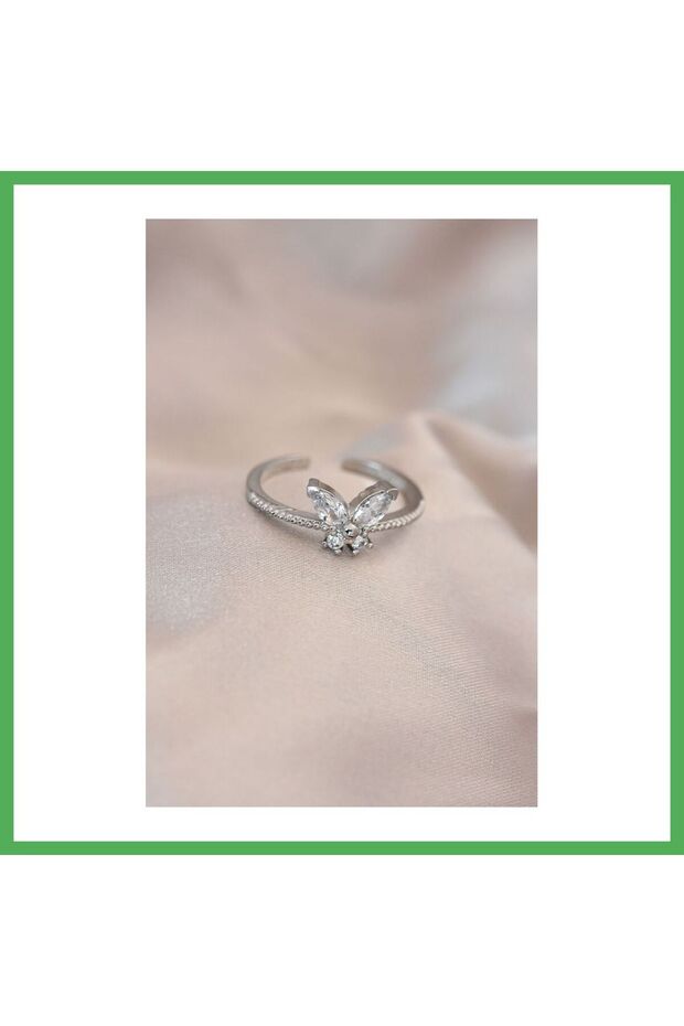 Adjustable Silver Color Metal Zircon Stone and Crystal Stone Butterfly Model Ring Bezoss