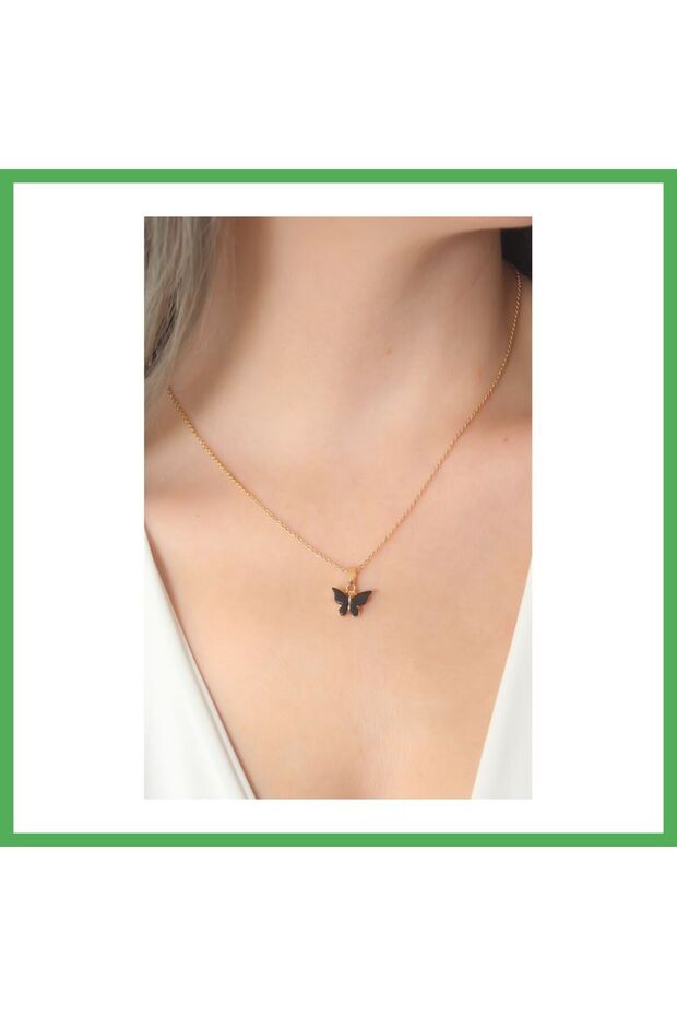 Gold Black Color Butterfly Figure Women's Necklace Bezoss