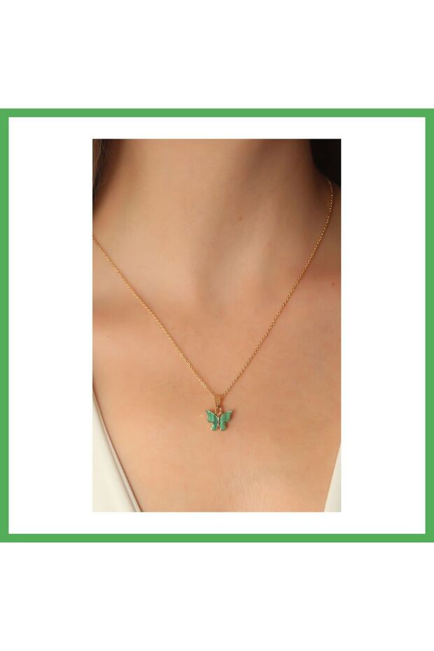 Gold Green Color Butterfly Figure Women's Necklace Bezoss