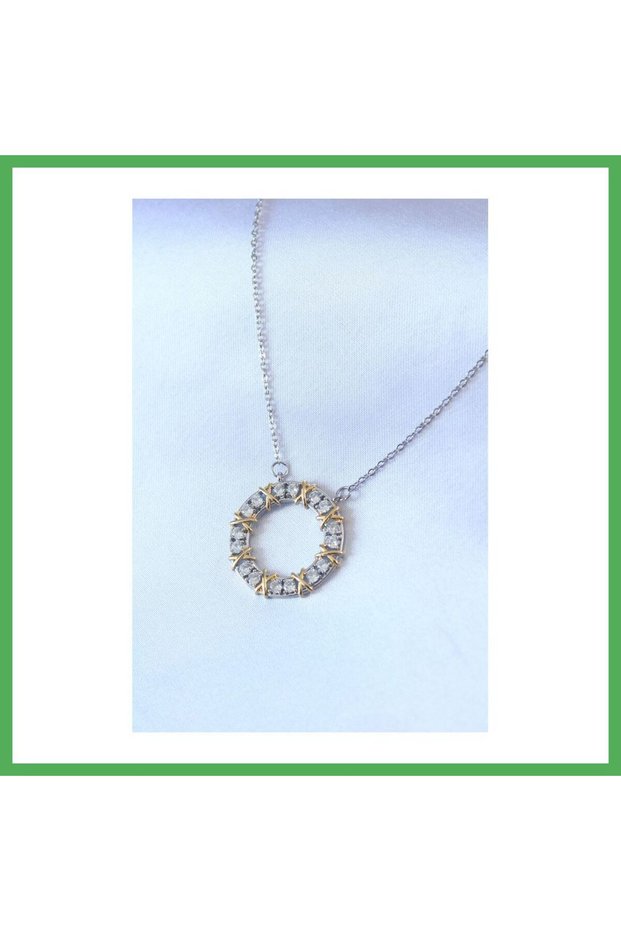 316L Steel Silver Color Zircon Stone Gold Detail Xoxo Women's Necklace Bezoss