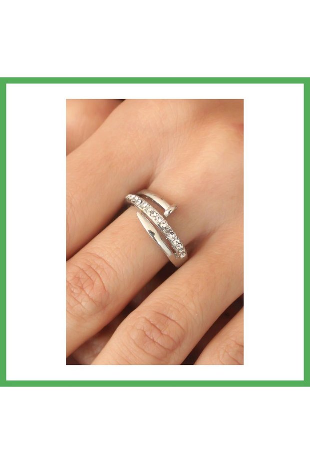 Silver Color Stone Nail Adjustable Women's Ring Bezoss