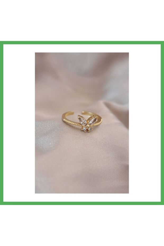 Adjustable Gold Color Metal Zircon Stone and Crystal Stone Butterfly Model Ring Bezoss