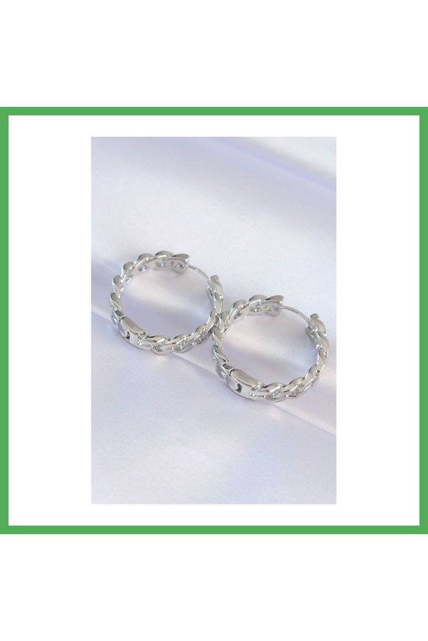 Brass Silver Color Chain Model Hoop Earrings Bezoss
