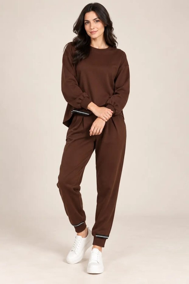Women's Brown Stone Stripe Detailed Oysho Tracksuit Set Hzl26S-Wm573