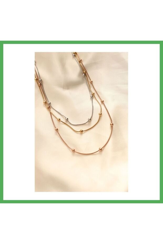 316L Steel Mixed Color Ball Chain Design Multiple Necklace Bezoss