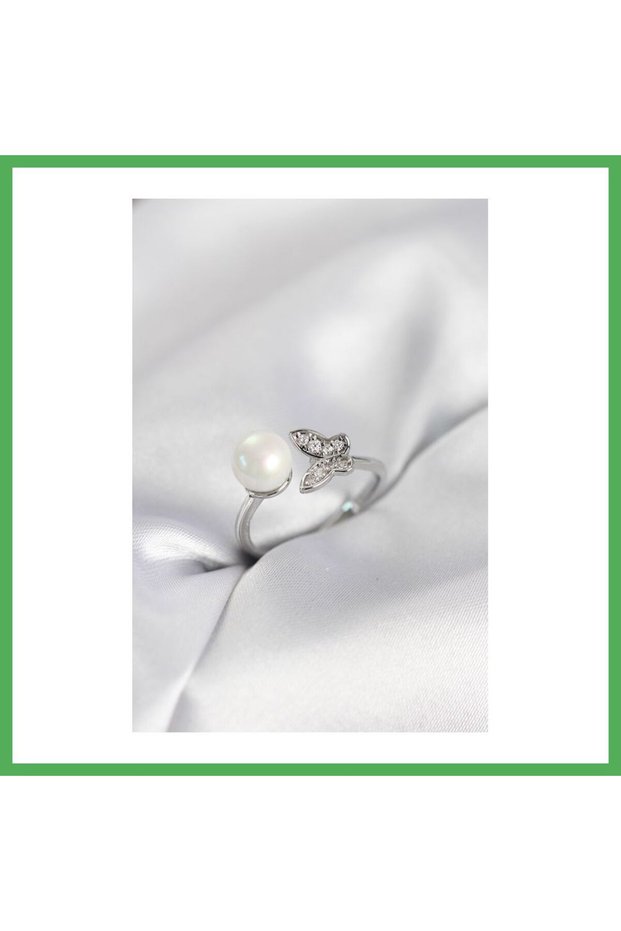Butterfly Pearl Model Silver Color Zircon Stone Women's Ring Bezoss